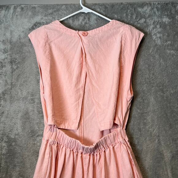 Free People Heat Wave Open Back Jumpsuit Grapefruit Pink Sz Small‎ Linen Blend - Picture 4 of 7